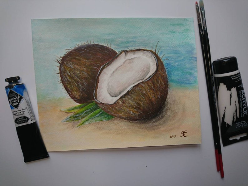 Coconut painting original acrylic painting wall art kitchen Etsy
