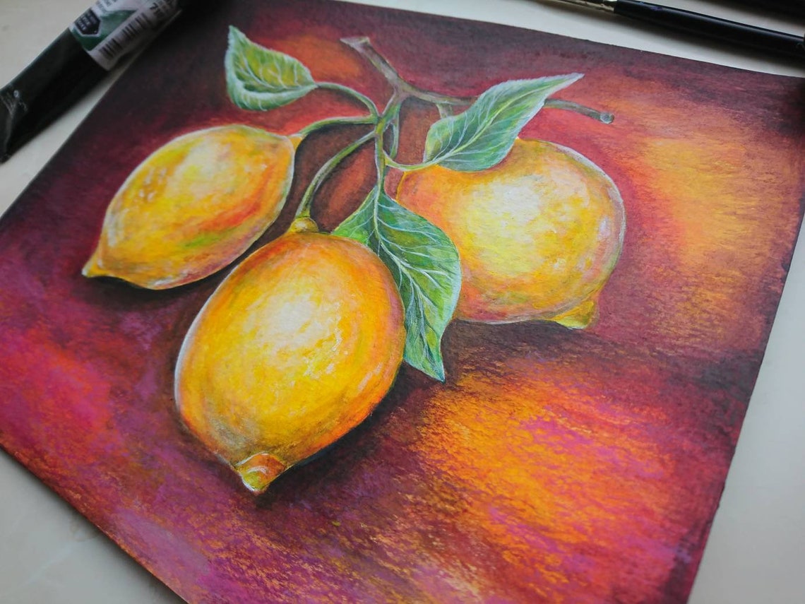 Lemon Artwork Acrylic Painting Original on Watercolor Paper Etsy