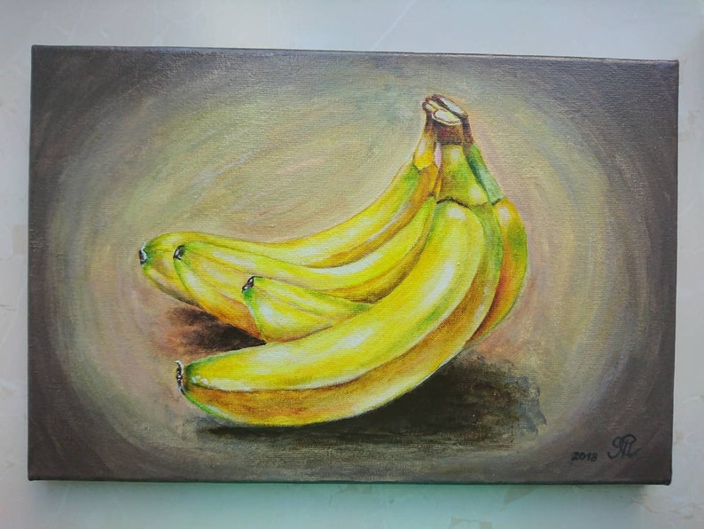 Bananas Artwork Acrylic Painting Original on canvas 20x30cm Etsy