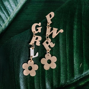 GRL PWR Dangle Earrings • Made in raw brass • Sterling Silver Post