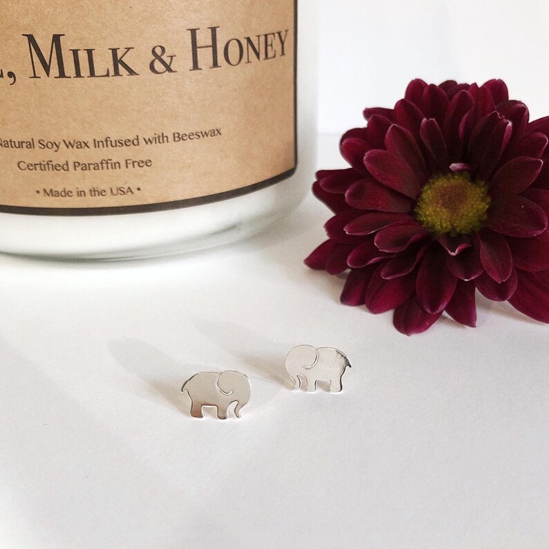 Elephant Stud Earrings \u2022 Sterling Silver \u2022 Dainty \u2022 Handcut