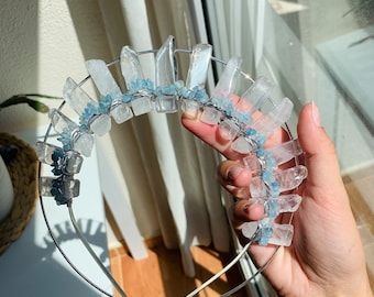 CLEAR QUARTZ AQUAMARINE halo crystal crown bohemian tiara wedding accessories festivals moon jewellery witchcraft gift orange crystals
