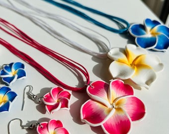 Hawaii Flower Necklace and Earring Set Beach Hibiscus Jewellery