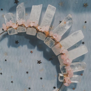 CLEAR QUARTZ & ROSE Quartz crystal tiaras crown bohemian tiara wedding accessories festivals moon jewellery witchcraft gift love image 3