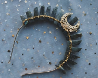 LABRADORITE crystal crown bohemian tiara wedding accessories festivals moon jewellery witchcraft gift crystals