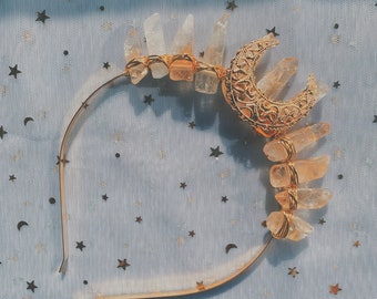 CITRINE SMALL MOON crystal crown bohemian tiara wedding accessories citrine festivals moon jewellery witchcraft gift orange crystals