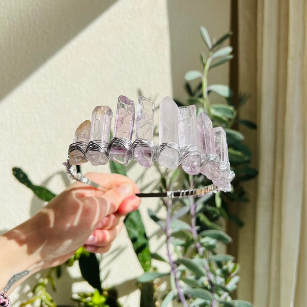 LIGHT AMETHYST FAIRY with Amethyst crystal chips crown tiara wedding accessories festivals moon jewellery witchcraft gift purple crystals