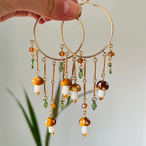 GOLD MUSHROOM HOOP earrings, accessories, gold earrings, mushroom earrings, trippy, hippie, groovy earrings, mushrooms