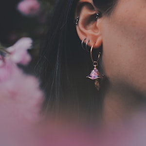 Purple & Gold Mushroom Drop Earrings: Groovy Hippie Accessories