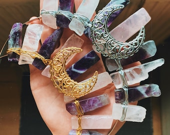 AMETHYST & ROSE QUARTZ crystal crown bohemian tiara wedding accessories festivals moon jewellery witchcraft gift purple crystal