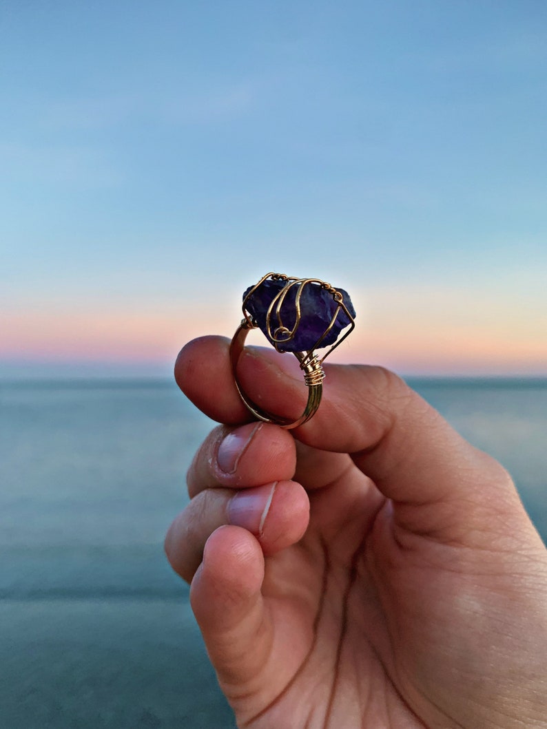 RAW CRYSTAL RINGS fairy crystal bohemian tiara wedding accessories festivals moon jewellery witchcraft gift love crystals AMETHYST