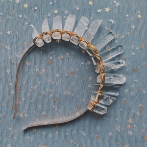 Klarer Quarz Kristall Krone Gold Boho Tiara spirituelle Göttin Kopfschmuck