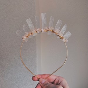 Bergkristall & Rosenquarz Kristall Tiara Boho Mond Göttin Krone Celestial Headpiece Hochzeiten Festivals