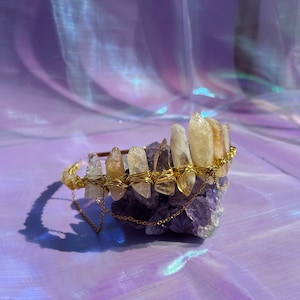 CITRINE GOLD SUN with Citrine crystal chips crown tiara wedding accessories festivals moon jewellery witchcraft gift yellow crystals imagem 3