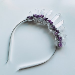 Amethyst Quarz Kristall Krone Silber Sun Halo Tiara Boho Braut, Festival & Witchy Headpiece