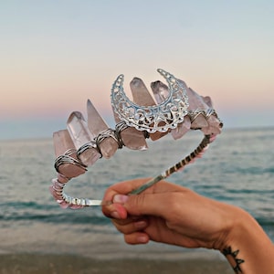 Rose Quartz Crystal Fairy Crown: Witchcraft Moon Tiara