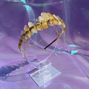 Citrine Crystal Crown Gold Sun Tiara Boho Goddess Festival Headpiece