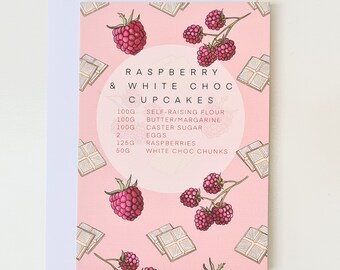 Raspberry and white chocolate, greetings card, cupcake card, recipe card