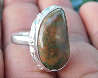 Beautiful Rhyolite stone handmade silver plated ring