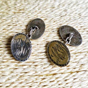 Vintage 9ct gold on silver cuff links initialled LBC. 1920s to 1940s. Hallmarked