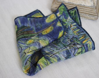 Spinning Tops Hand painted Silk Dreidel Hanukkah Holiday Pocket Square Handkerchief Purple Teal Green and Blue
