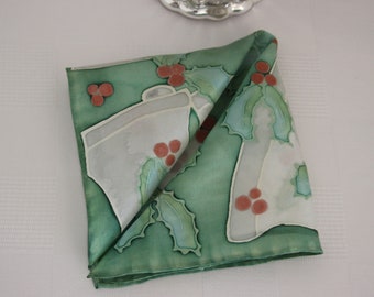 Spinning Tops Hand painted Silk Dreidel Hanukkah Holiday Pocket Square Handkerchief Purple Teal Green and Blue
