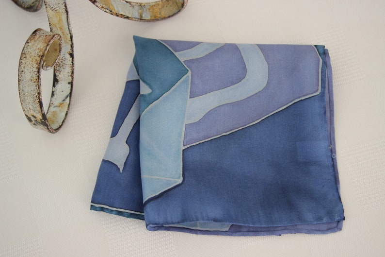 Spinning Tops Hand painted Silk Dreidel Hanukkah Holiday Pocket Square Handkerchief Purple Teal Green and Blue