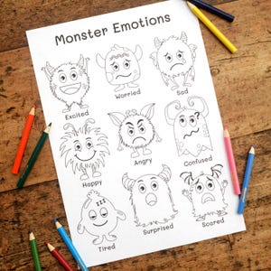 Emotionen Malvorlage - 9 Monster Emotionen - Printable Digital Download