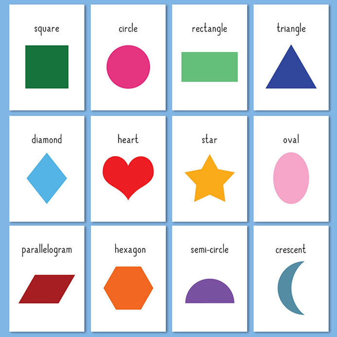 Shapes Flashcards Printable Digital Download 16 2D Shapes Etsy