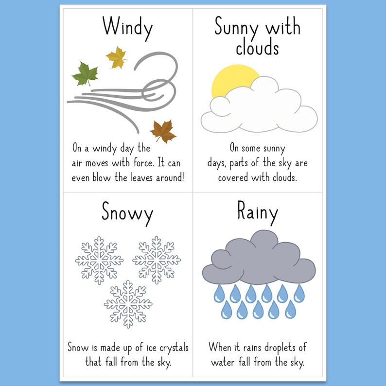 Weather Flashcards - Printable Instant Download - Educational Resource ...