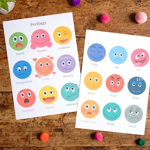 Feelings Faces - Printable Digital Download - 18 Gesichter - 9 auf jeder Seite - 18 große einzelne Gesichter auf A4