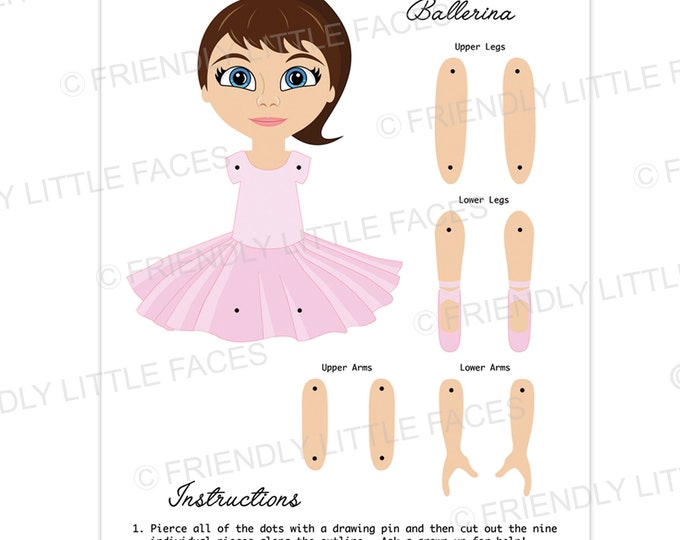 Articulated Paper Doll Ballerina Printable Digital Download Etsy