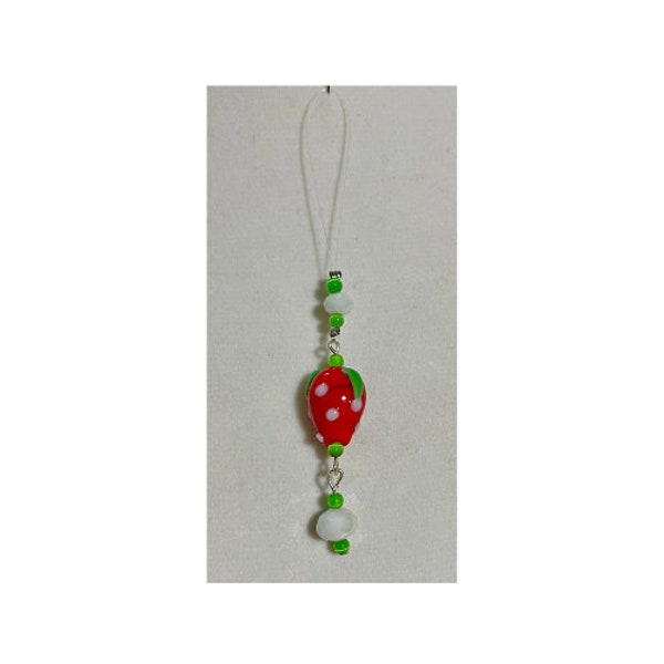 Handmade Glass Strawberry Beaded Phone Charm - Cute Accessory for Phones and Planners