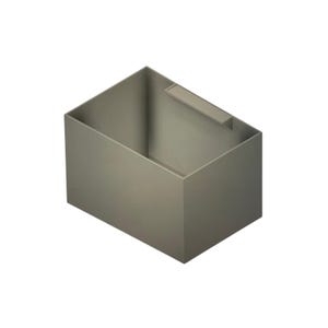 May include: A gray rectangular planter with a small opening on one side. The planter is made of a sturdy material and is perfect for indoor or outdoor use.
