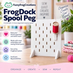 Thread Spool Holder for Pegboard | FrogDock Sewing Thread Organizer | Skadis-Style Compatible | 1, 4, 6 or 10 Pack
