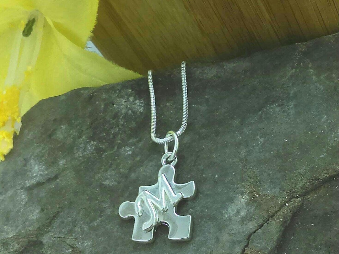 Autism Awareness Puzzle Piece Initial Pendent Necklace, Your Letter ...