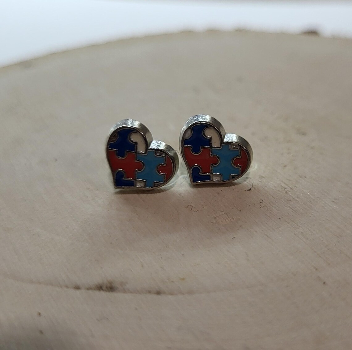 Heart Puzzle Piece Stud Earrings, Autism Awareness, Sterling Silver - Etsy