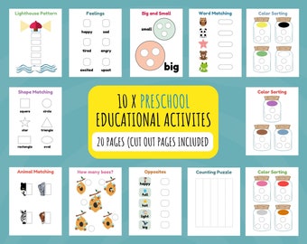 PRINTABLE Toddler Activity Busy Binder Book Educational Worksheets for Busy Books for Preschool Kids Homeschool Educational Activities