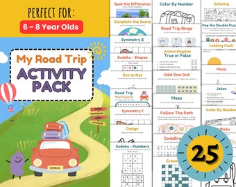 6 - 8 Yrs 25 x PRINTABLE Kids Car Road Trip Games PDF Instant Download Car Road Trip Activities for Kids Road Trip Activity Pack