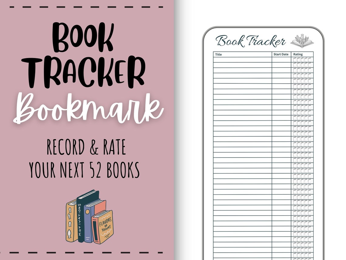 PRINTABLE Book Tracker Bookmark Single-sided 52 Books Reading Log ...