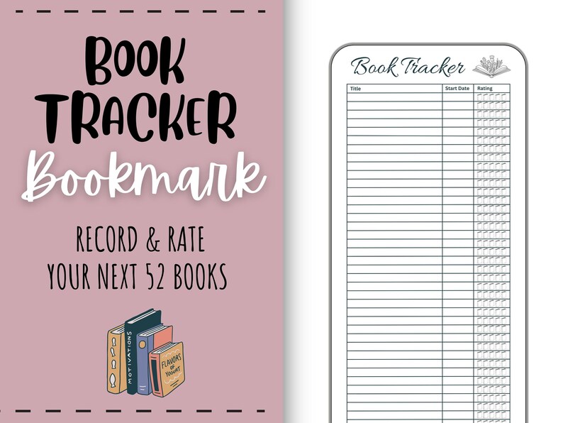 PRINTABLE Book Tracker Bookmark Single-sided 52 Books Reading Log ...