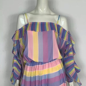 Blugirl blumarine dress long dress stripes 44 D38 volant plies luxury T6501