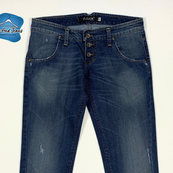 Please women's jeans used M skinny stretch low waist sexy hot blue denim T8761