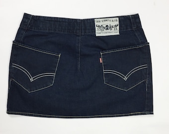 Levis 702 1225 S mini skirt jeans short denim hot sexy vintage retro usedluxury disco girl love blue T3577