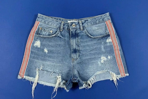 Stradivarius short femme occasion denim W30 tg44 EUR40 taille haute detruit T6373 Etsy France