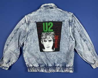 U2 WAR jeans jacket vintage men's denim used XL size 54 blue jacket T8558