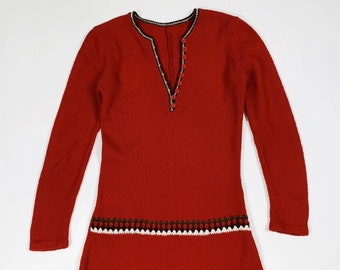 vintage dress woman dress used tg 42 S red wool blend long sleeve T7693