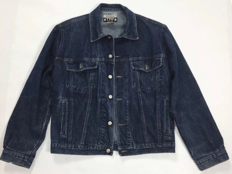 Perry/'s jacket jeans M usato vintage biker giacca uomo giubbotto usato blu T1593