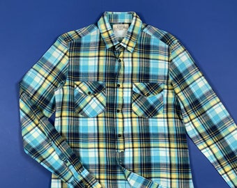 M.grifoni men's shirt used M 39 checked shirt blue lumberjack T8633