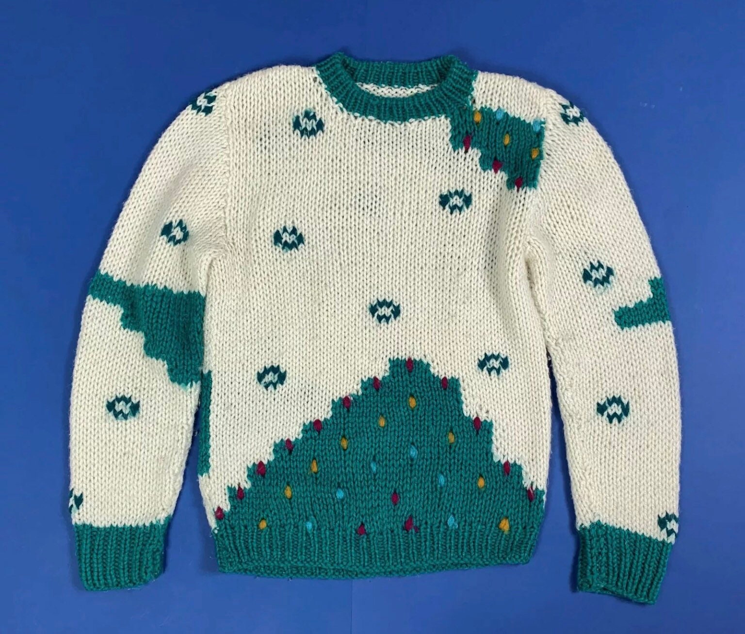 Women's Sweater used Vintage L Winter White Heavy Wool Blend T7286